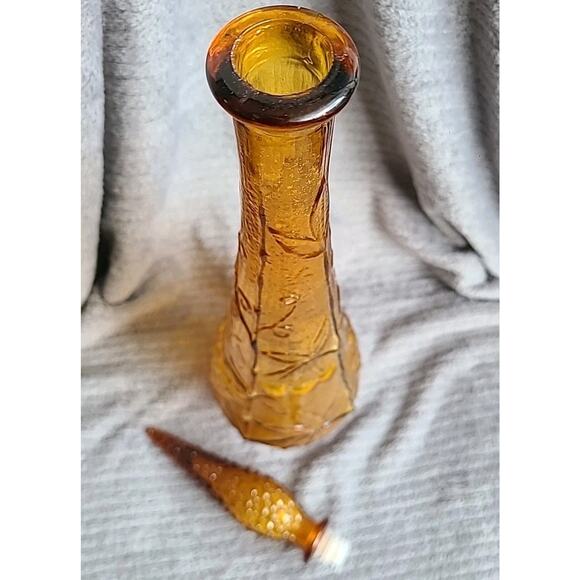 Vintage 23" MCM Empoli Genie Bottle Decanter Amber Grapes w/Hobnail Stopper - Picture 5 of 9